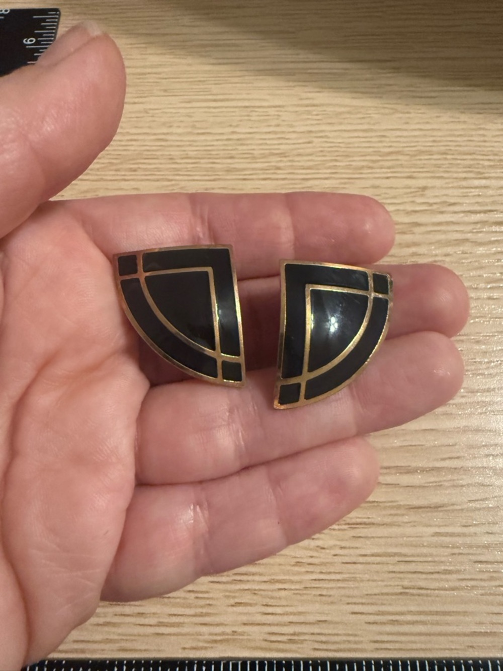 Avon Black and Gold Triangle Clip-On Earrings
